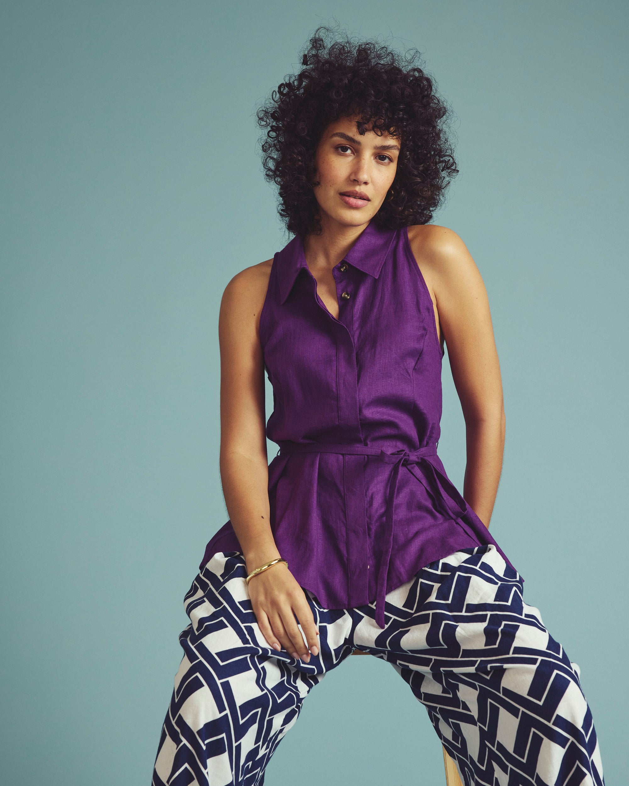 Adelaide Sleeveless Linen Blend Shirt - Dreamy Purple | Plus Size & Straight Size Women's Fashion | Universal Standard