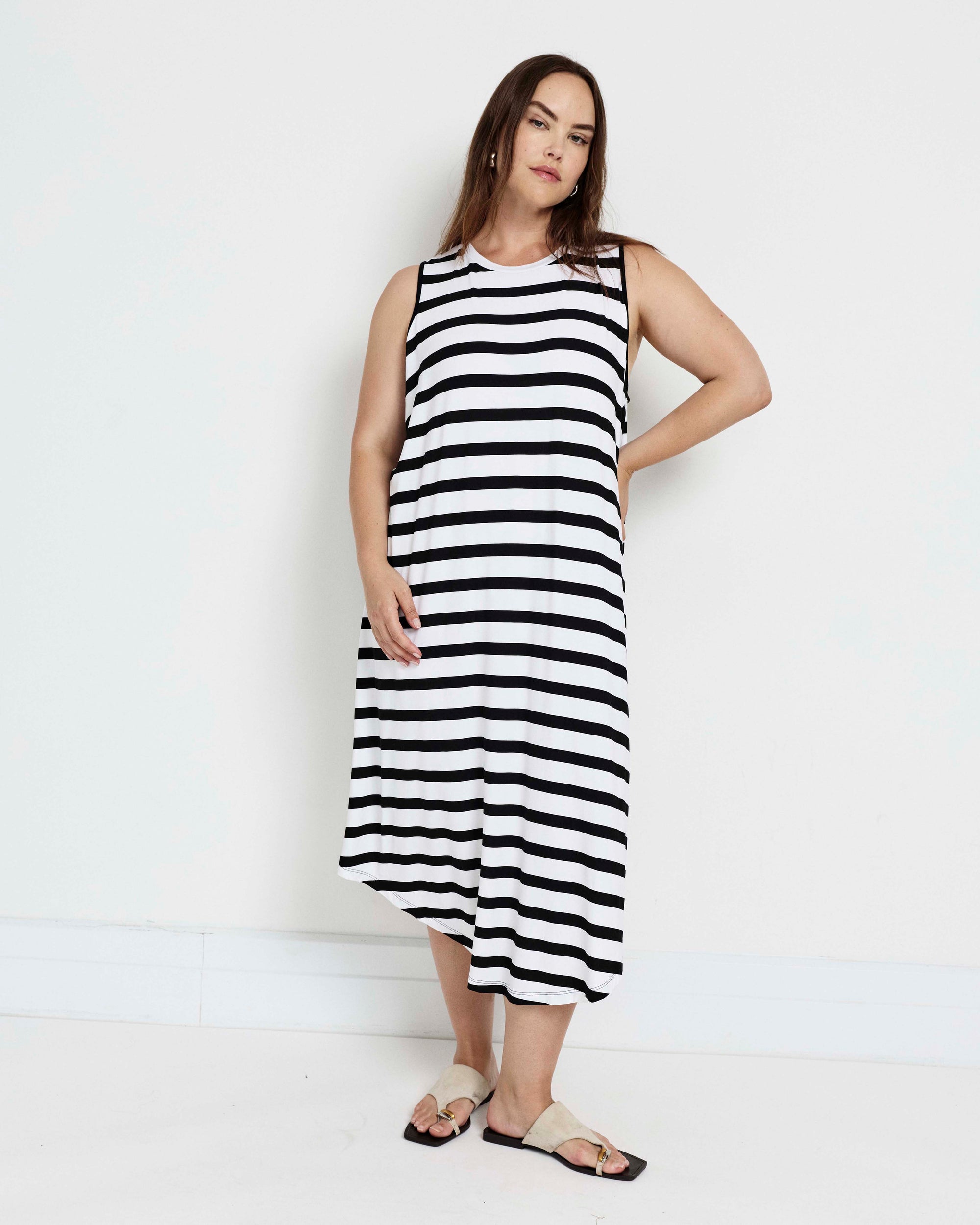 Pearl Divine Jersey Dress - Black/White Stripe | Plus Size & Straight Size Women's Fashion | Universal Standard
