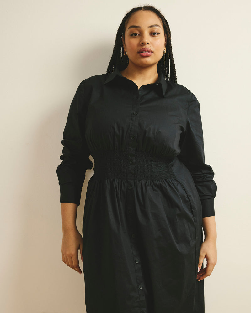 Hamptons Smocked Shirtdress - Black