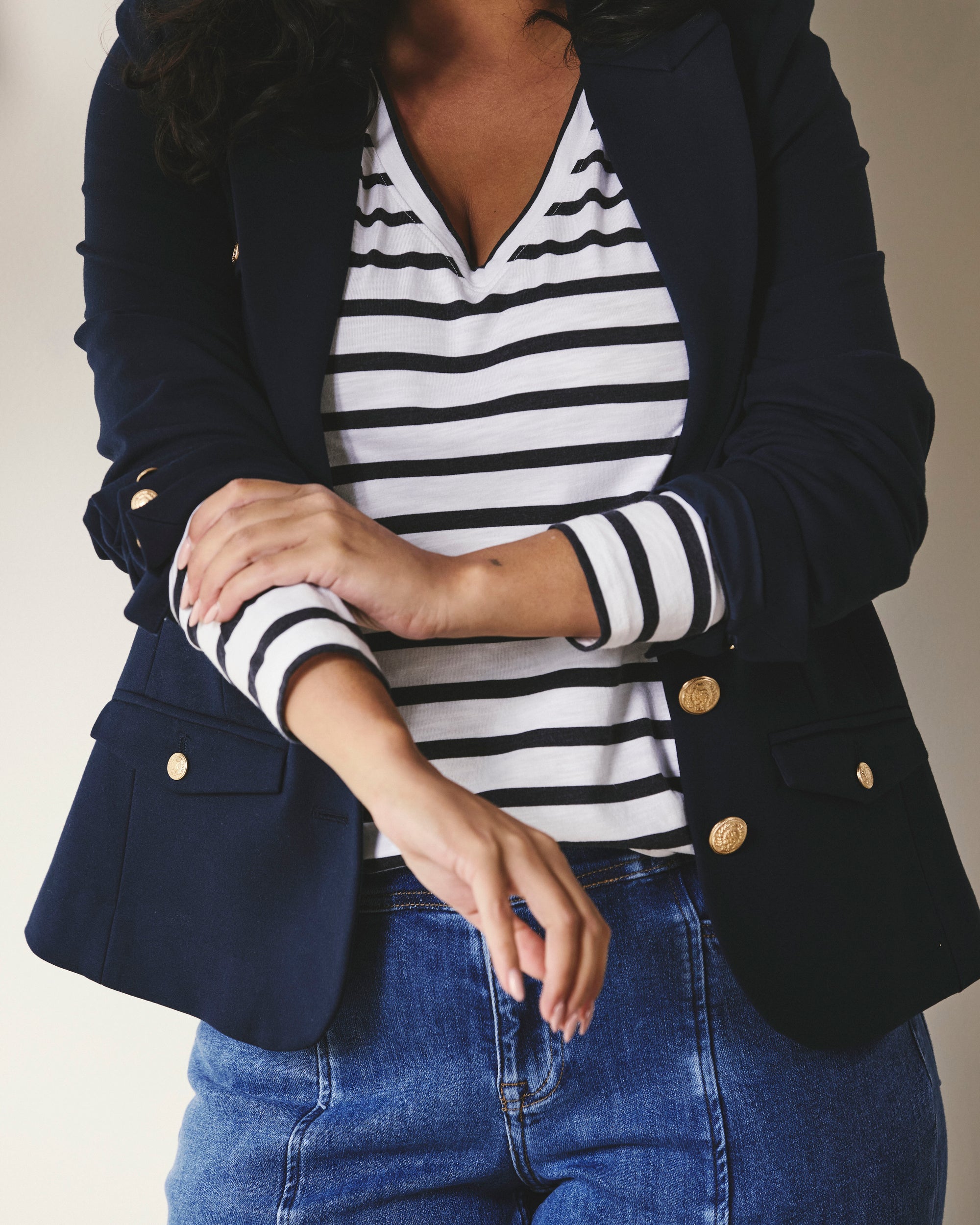 Light-As-Air Long Sleeve V Neck Tee - Zen Stripe | Plus Size & Straight Size Women's Fashion | Universal Standard