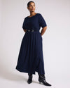 Woman wearing Serena Boatneck Divine Jersey Dress - Midnight from Universal Standard