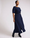 Woman wearing Serena Boatneck Divine Jersey Dress - Midnight from Universal Standard