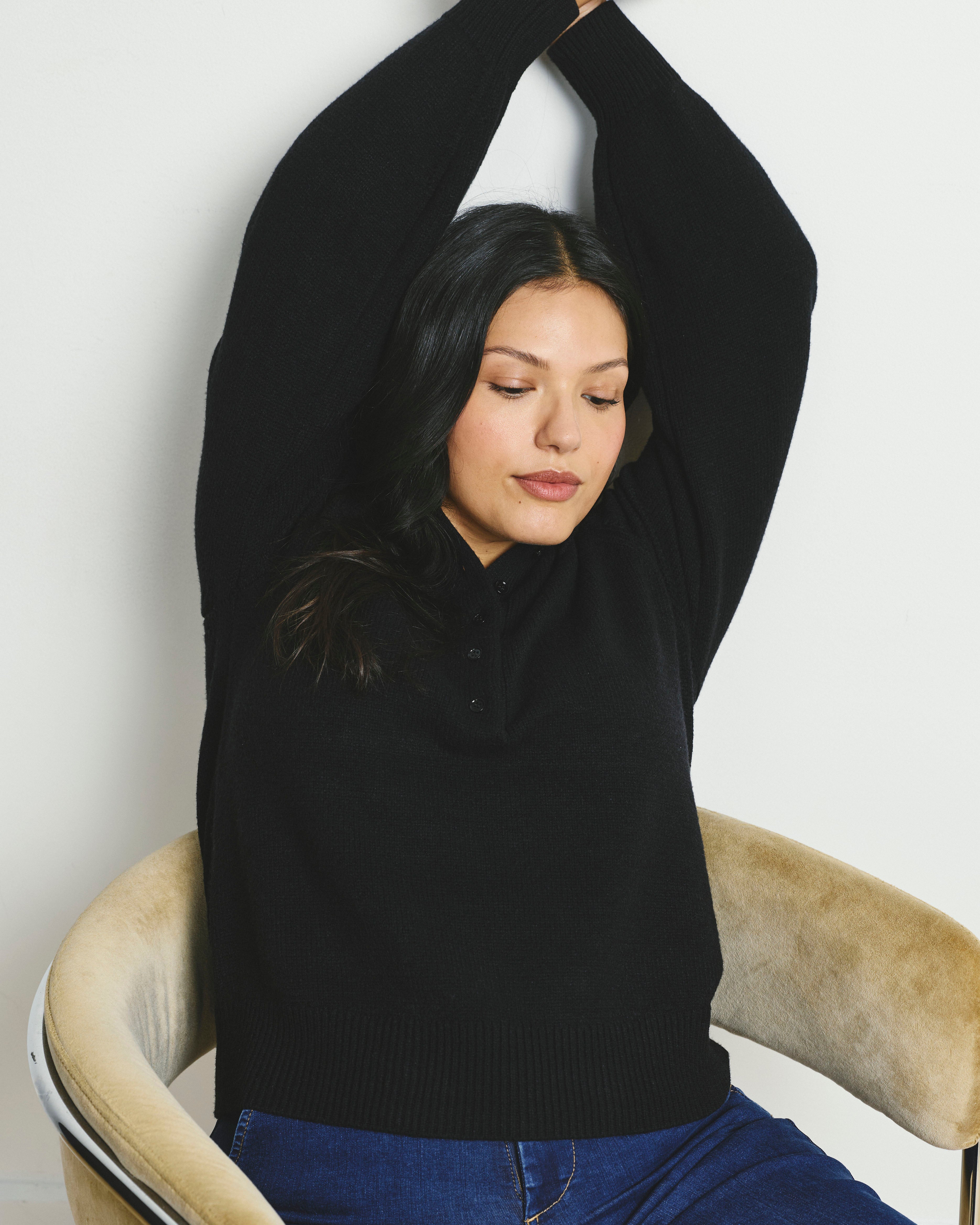 Soft Spun Polo Sweater - Black
