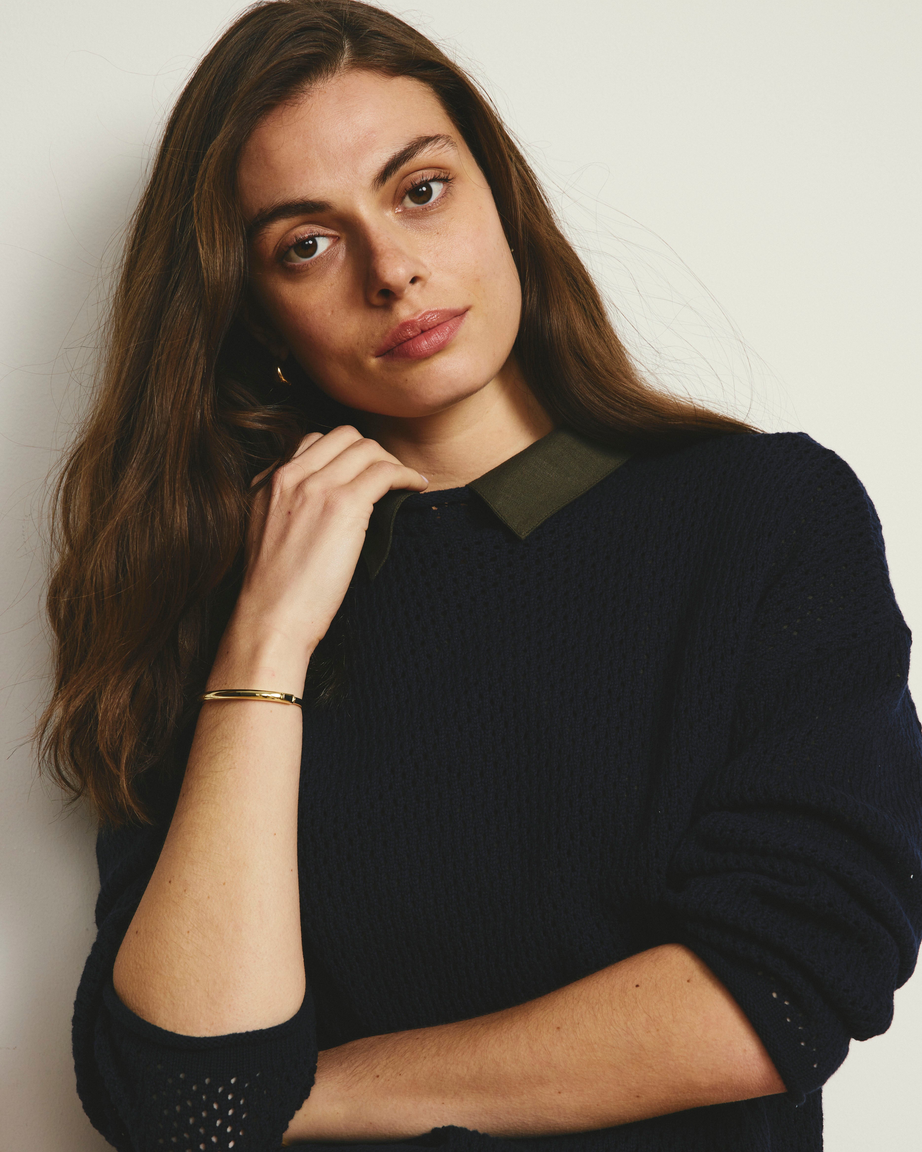Positano Pointelle Mock Neck Sweater - Navy – Universal Standard