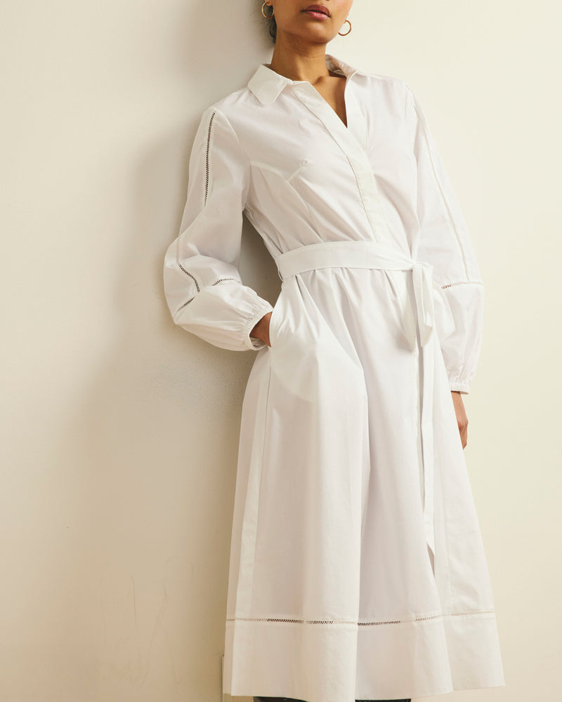 Claire Stretch Poplin Shirtdress - White