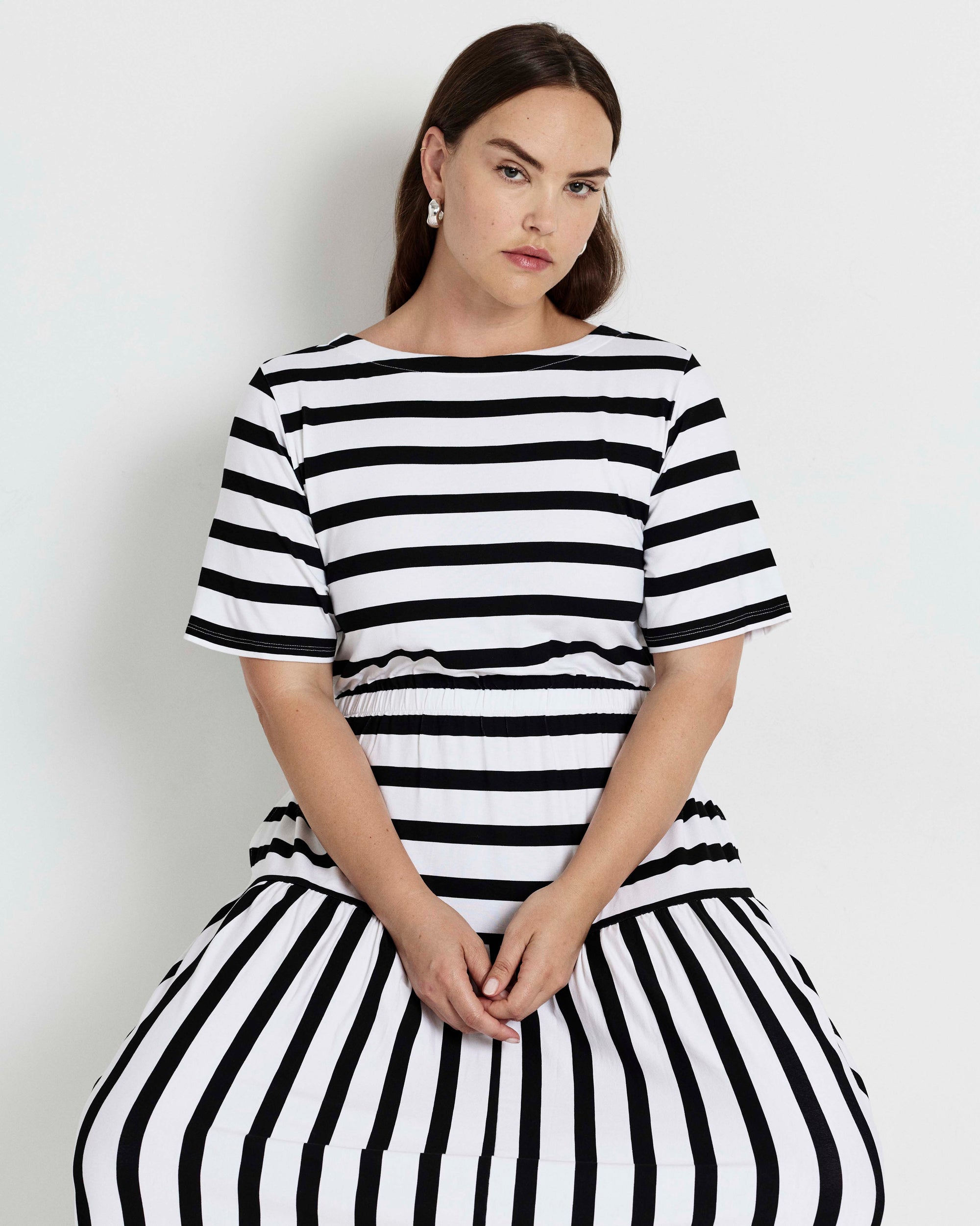 Thea Divine Jersey Midi Dress - Black/White Stripe | Plus Size & Straight Size Women's Fashion | Universal Standard