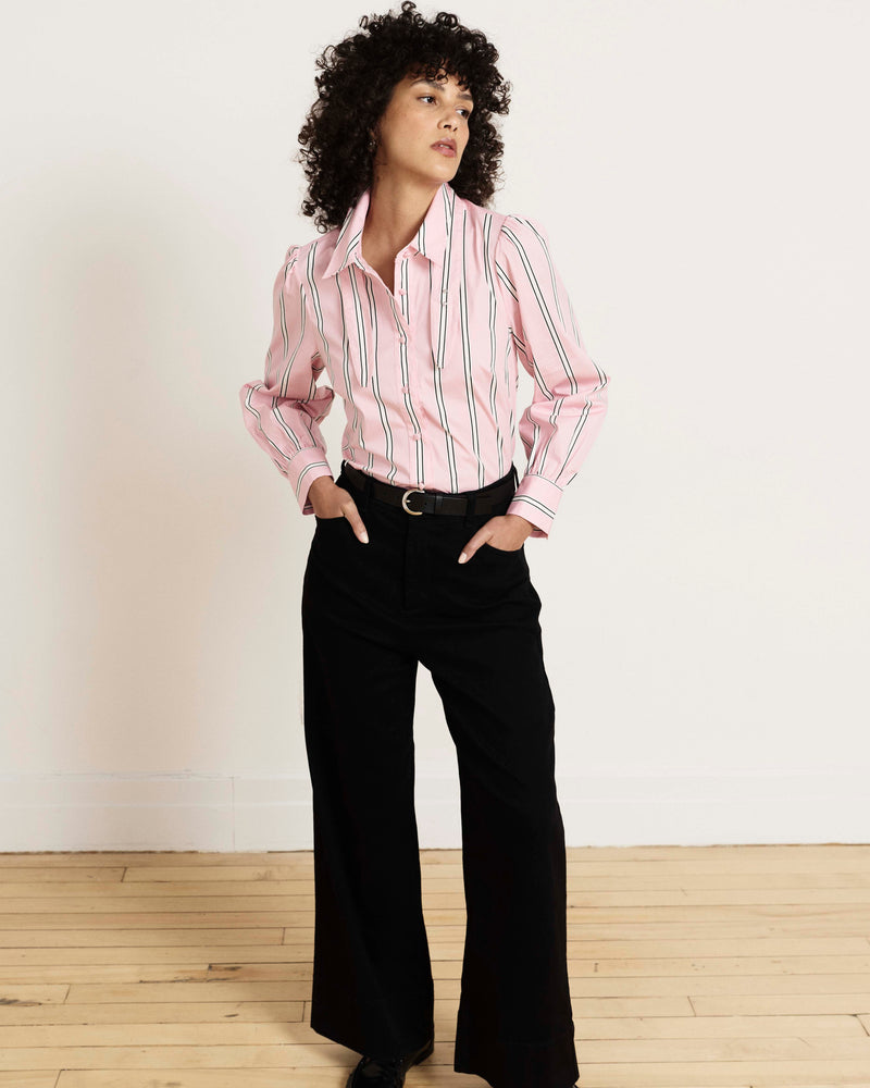 Janet Tie-Neck Cotton Poplin Shirt - Pink Horizon Stripe | Plus Size & Straight Size Women's Fashion | Universal Standard