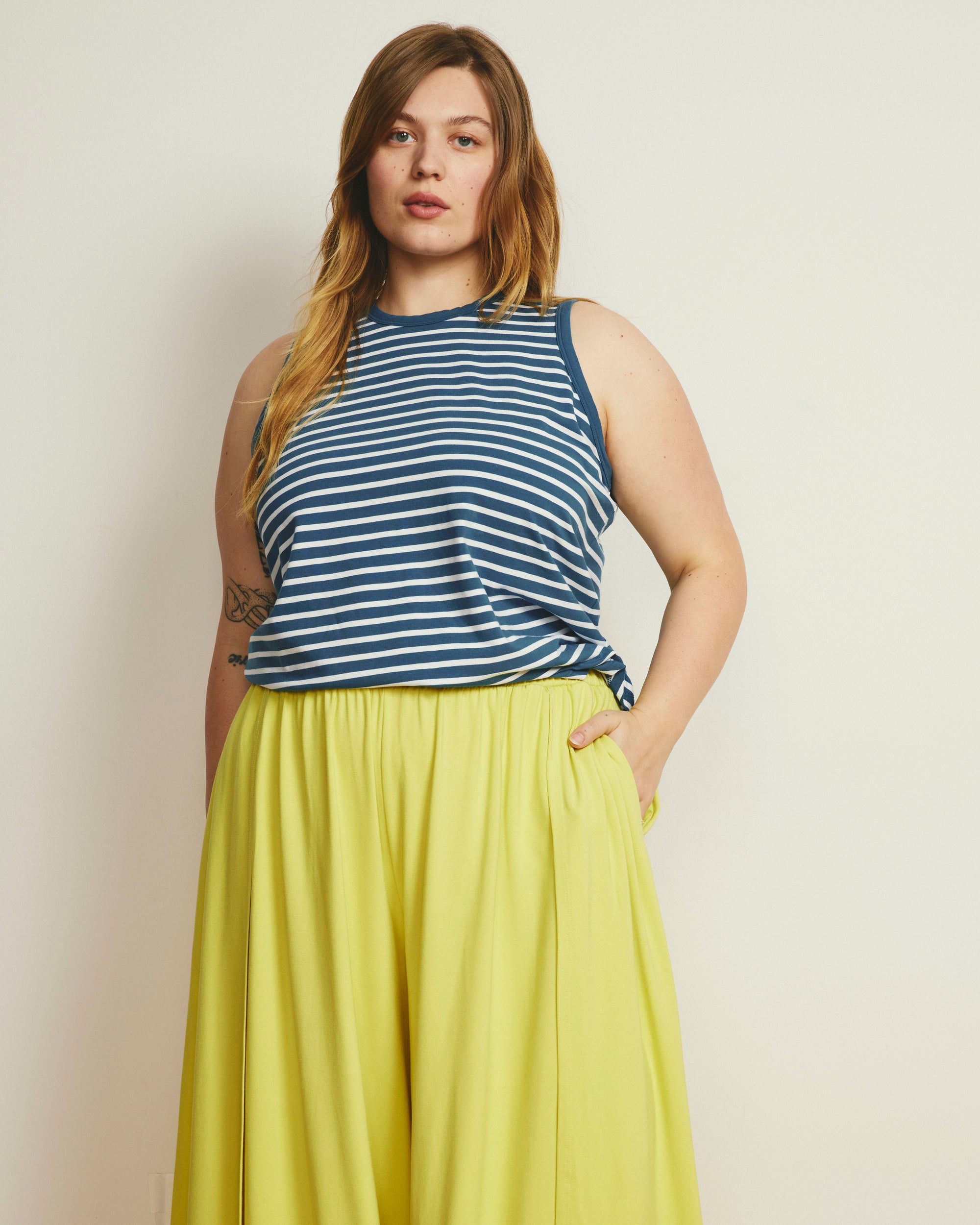 Cai High Neck Tank - Ink Blue/White Stripe | Plus Size & Straight Size Women's Fashion | Universal Standard