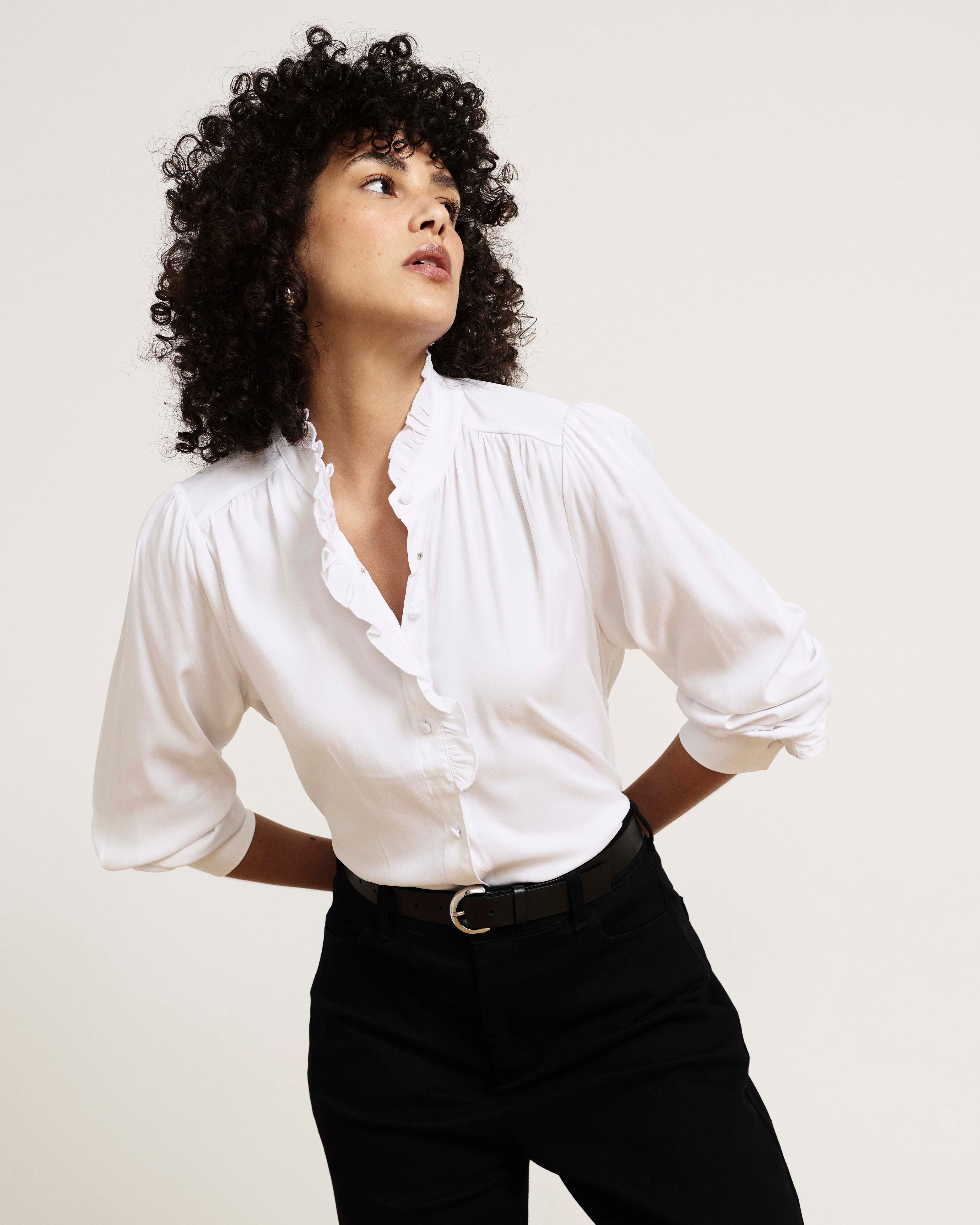 Endora Stretch Cupro Blouse - White | Plus Size & Straight Size Women's Fashion | Universal Standard