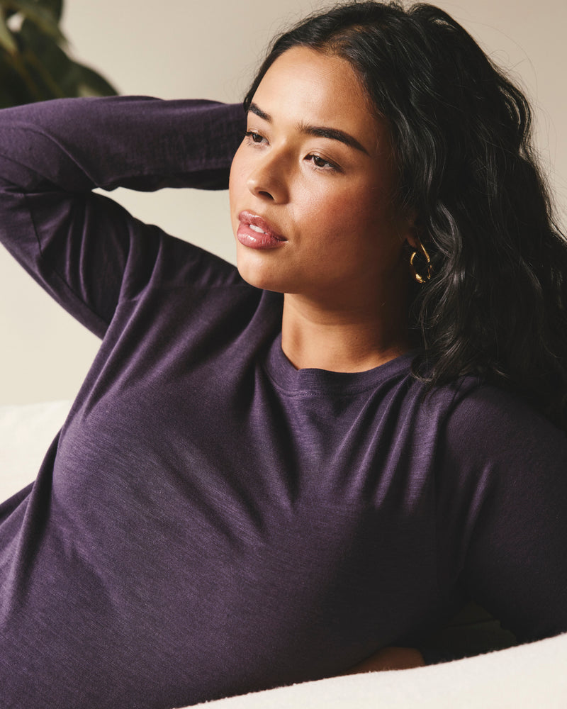 Woman wearing Light-As-Air Long Sleeve Crew Neck Tee - Purple Jewel from Universal Standard