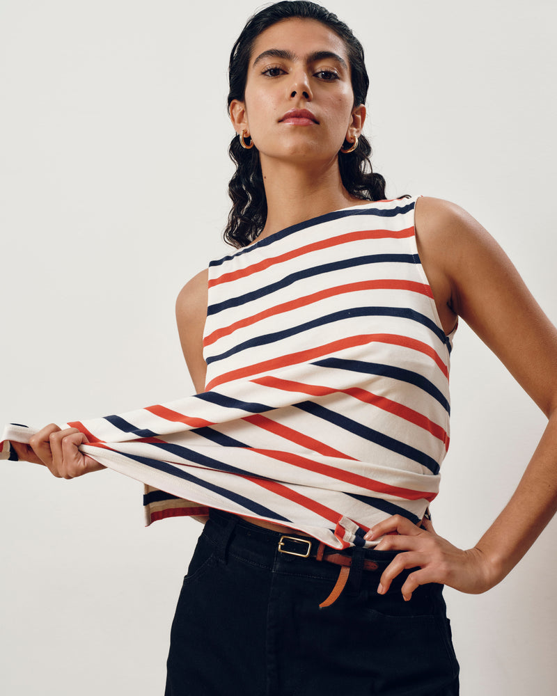 Noyack Breton Stripe Boatneck Tank - Red/White/Blue Stripe | Plus Size & Straight Size Women's Fashion | Universal Standard