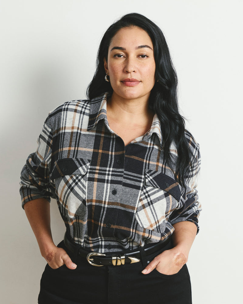 Maine Stretch Flannel Shirt - Black/White Ashton Plaid