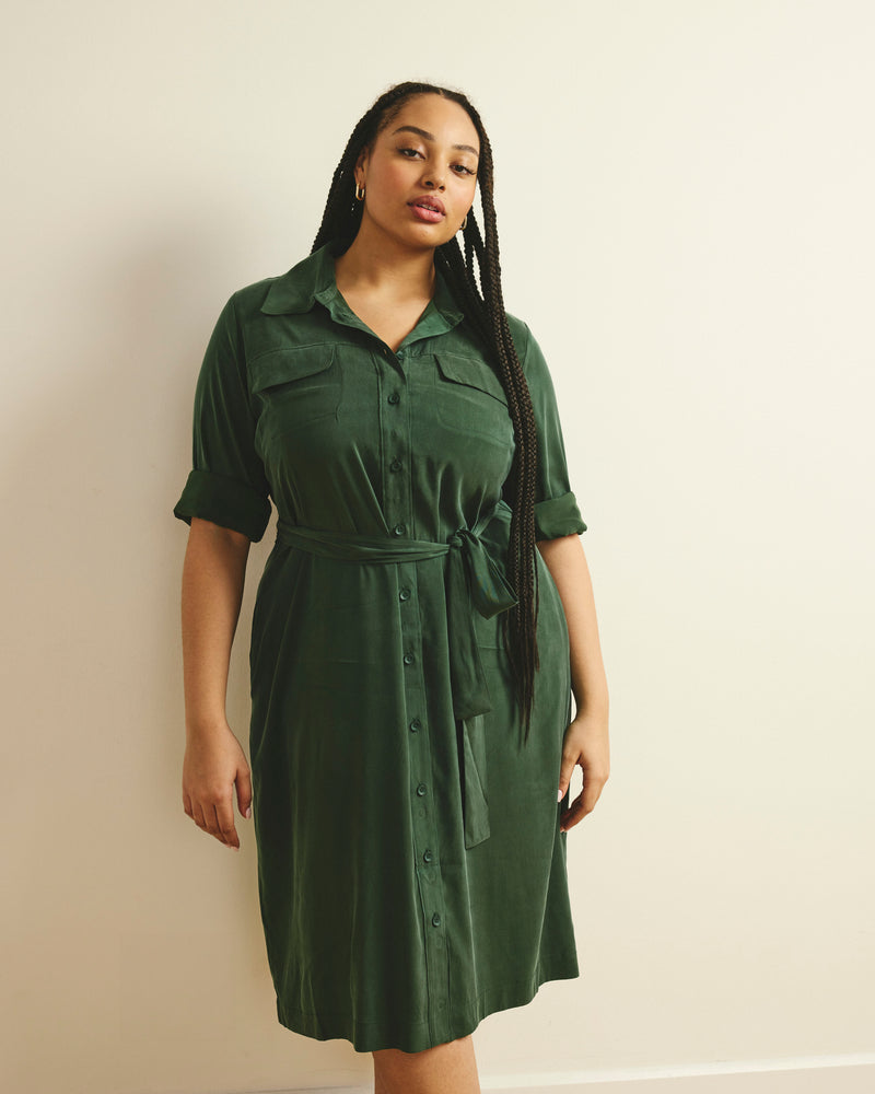 Cooling Stretch Cupro Savannah Dress - Forest Green