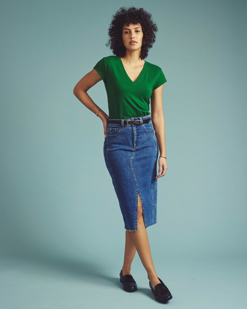 Ashley V Neck Cap Sleeve Tee - Green Park | Plus Size & Straight Size Women's Fashion | Universal Standard