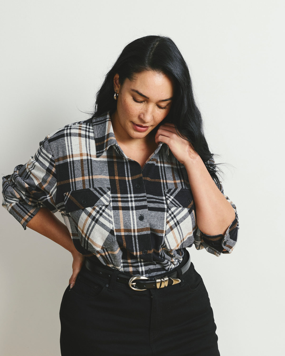Maine Stretch Flannel Shirt - Black/White Ashton Plaid