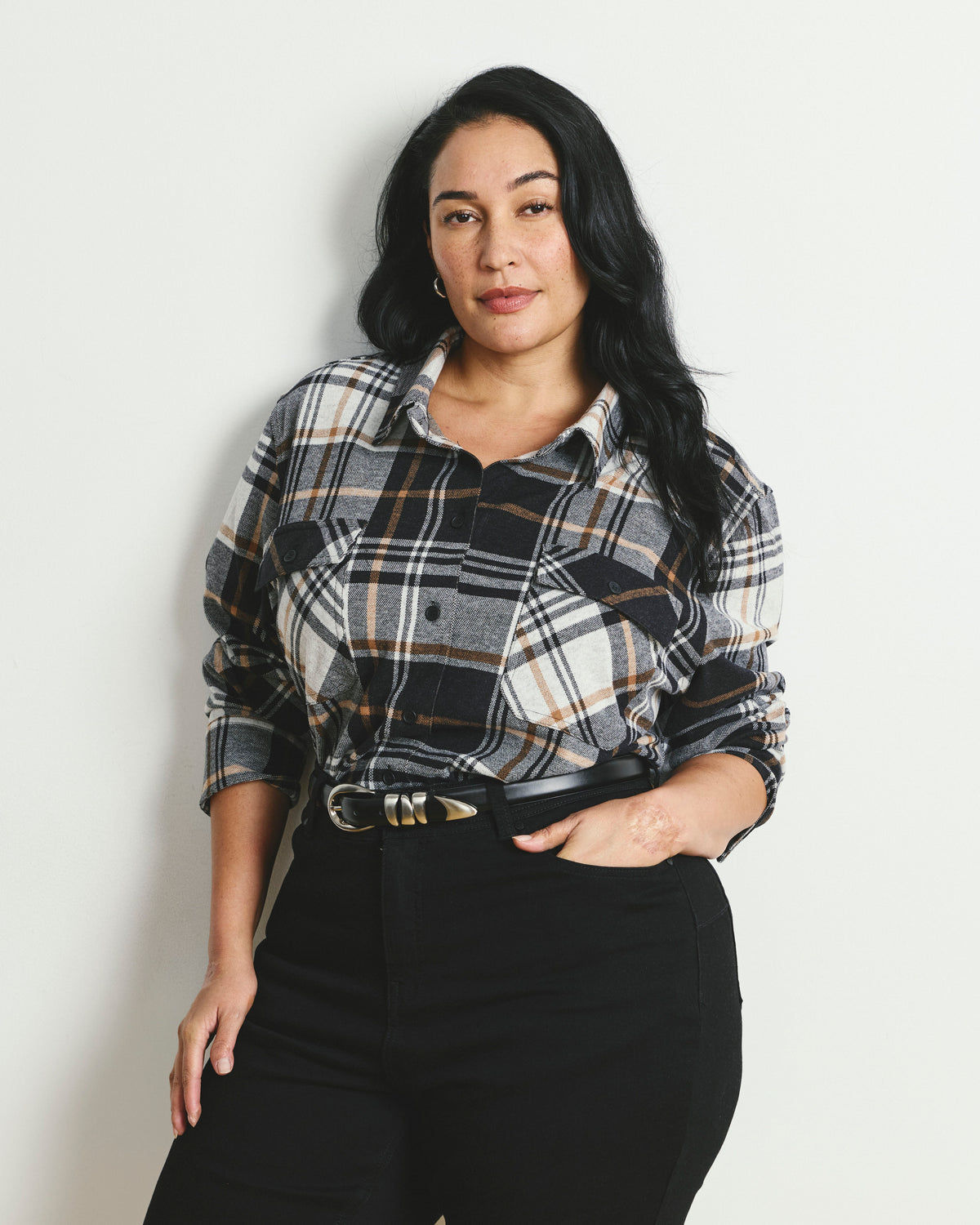Maine Stretch Flannel Shirt - Black/White Ashton Plaid
