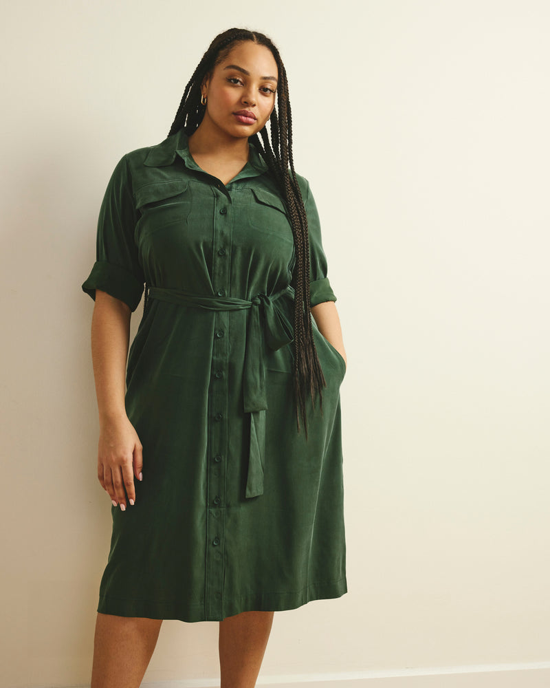 Cooling Stretch Cupro Savannah Dress - Forest Green