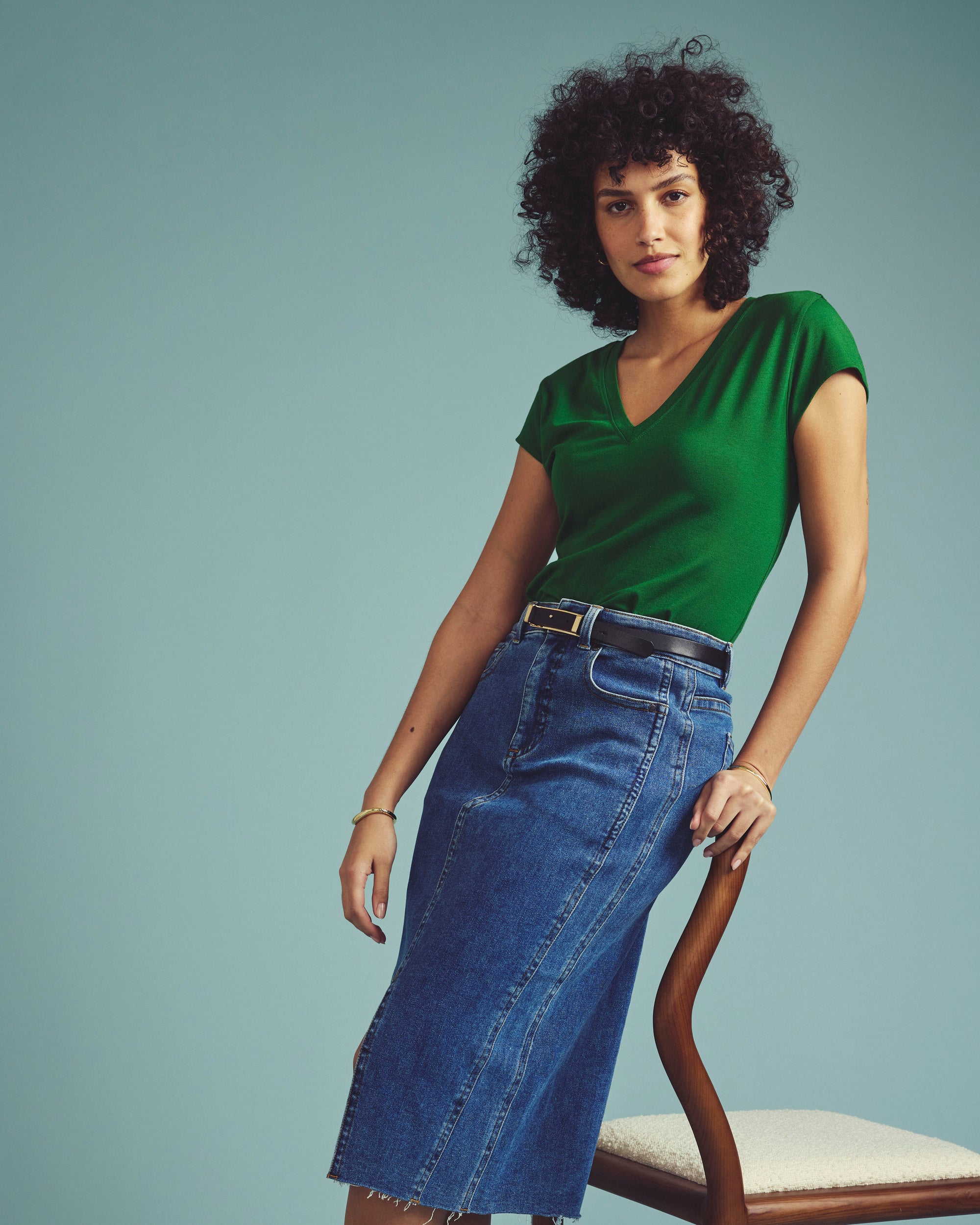 Ashley V Neck Cap Sleeve Tee - Green Park | Plus Size & Straight Size Women's Fashion | Universal Standard