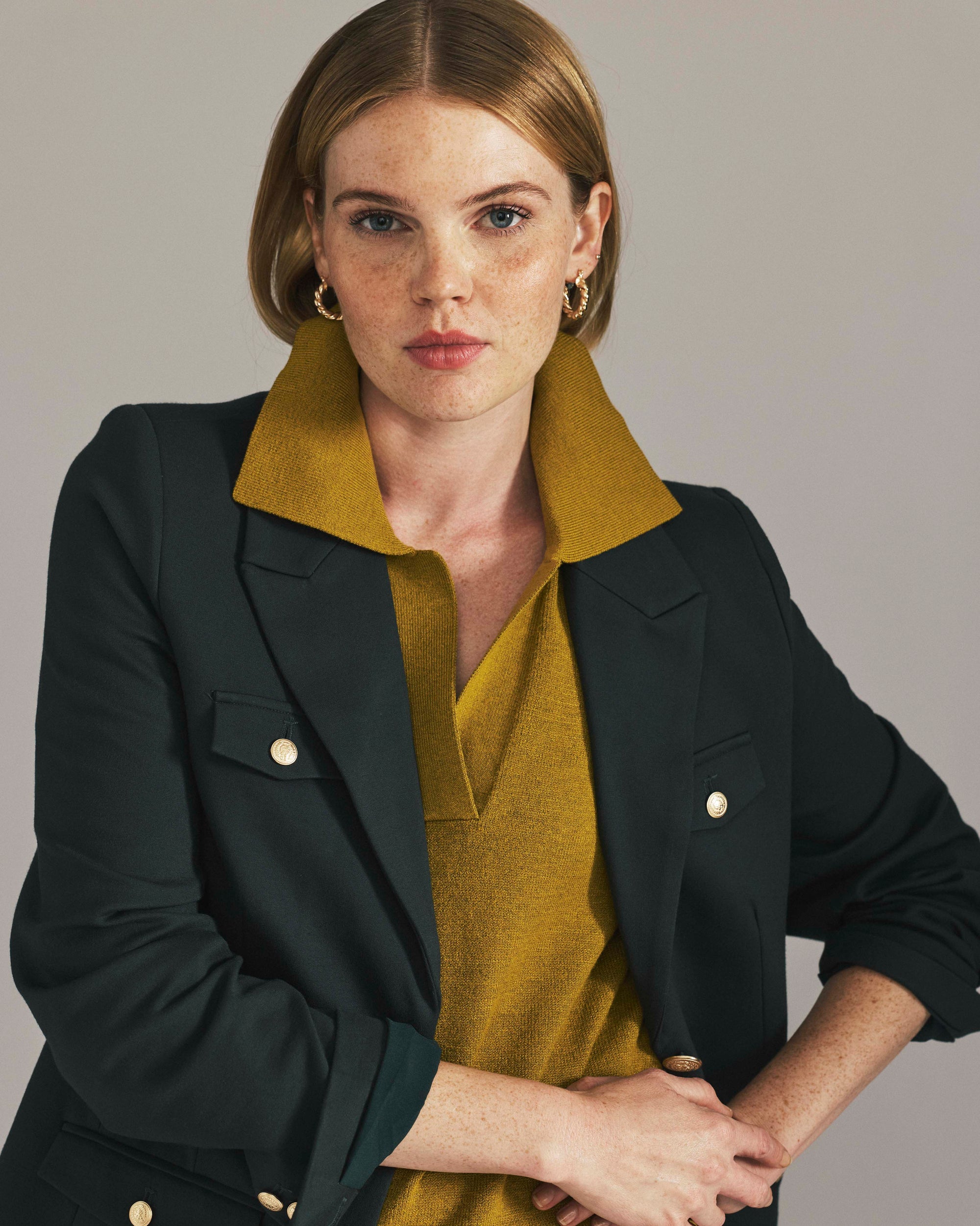 4 Pocket Ponte Blazer - Green Gemstone with Gold Buttons | Plus Size & Straight Size Women's Fashion | Universal Standard