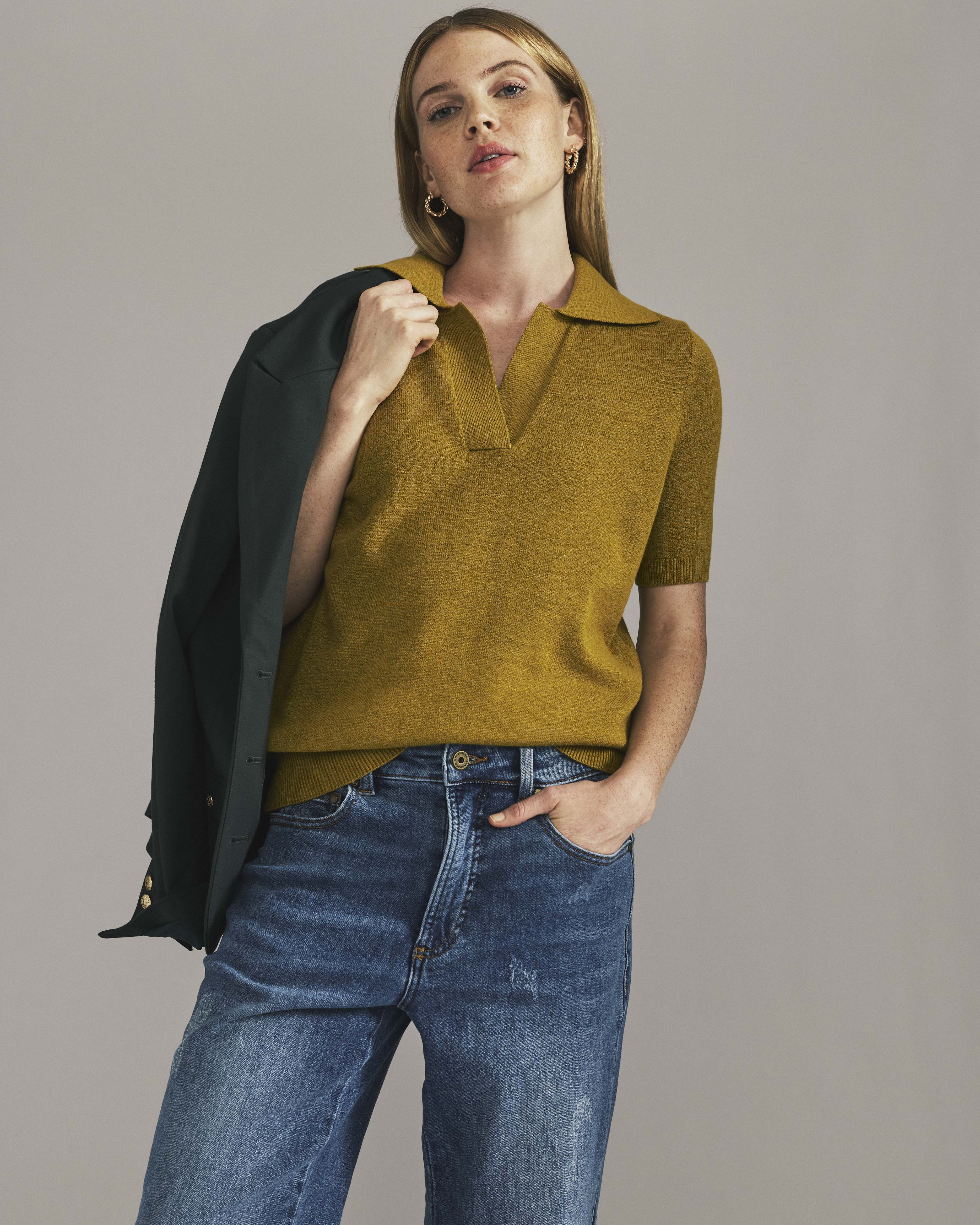 Savvy Fine Knit Short Sleeve Polo Sweater - Martini Olive | Plus Size & Straight Size Women's Fashion | Universal Standard