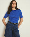 Classic Ribbed Tee - Bright Blue/White Microstripe | Plus Size & Straight Size Women's Fashion | Universal Standard