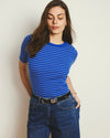 Classic Ribbed Tee - Bright Blue/White Microstripe | Plus Size & Straight Size Women's Fashion | Universal Standard