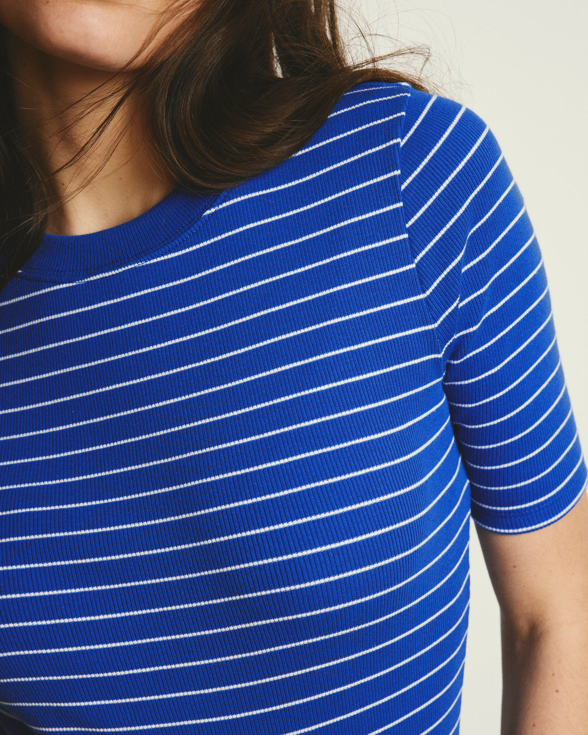 Classic Ribbed Tee - Bright Blue/White Microstripe | Plus Size & Straight Size Women's Fashion | Universal Standard