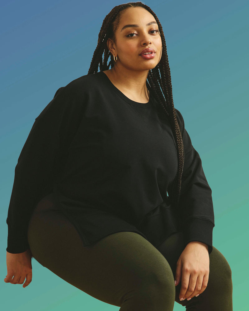 Fiona Side Slit Sweatshirt - Black | Plus Size & Straight Size Women's Fashion | Universal Standard