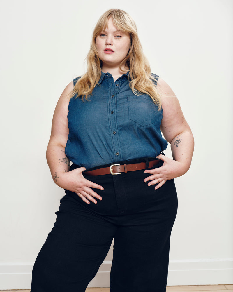 Perfect Tencel Chambray Sleeveless Shirt - Midnight Blue | Plus Size & Straight Size Women's Fashion | Universal Standard
