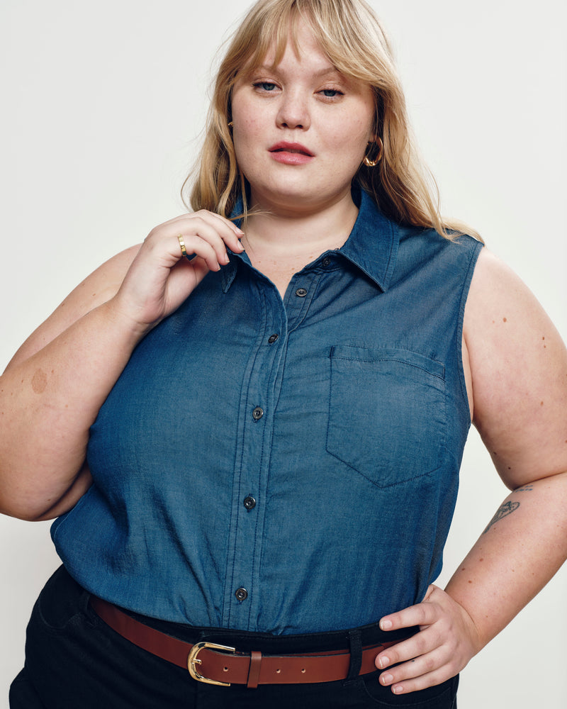 Perfect Tencel Chambray Sleeveless Shirt - Midnight Blue | Plus Size & Straight Size Women's Fashion | Universal Standard
