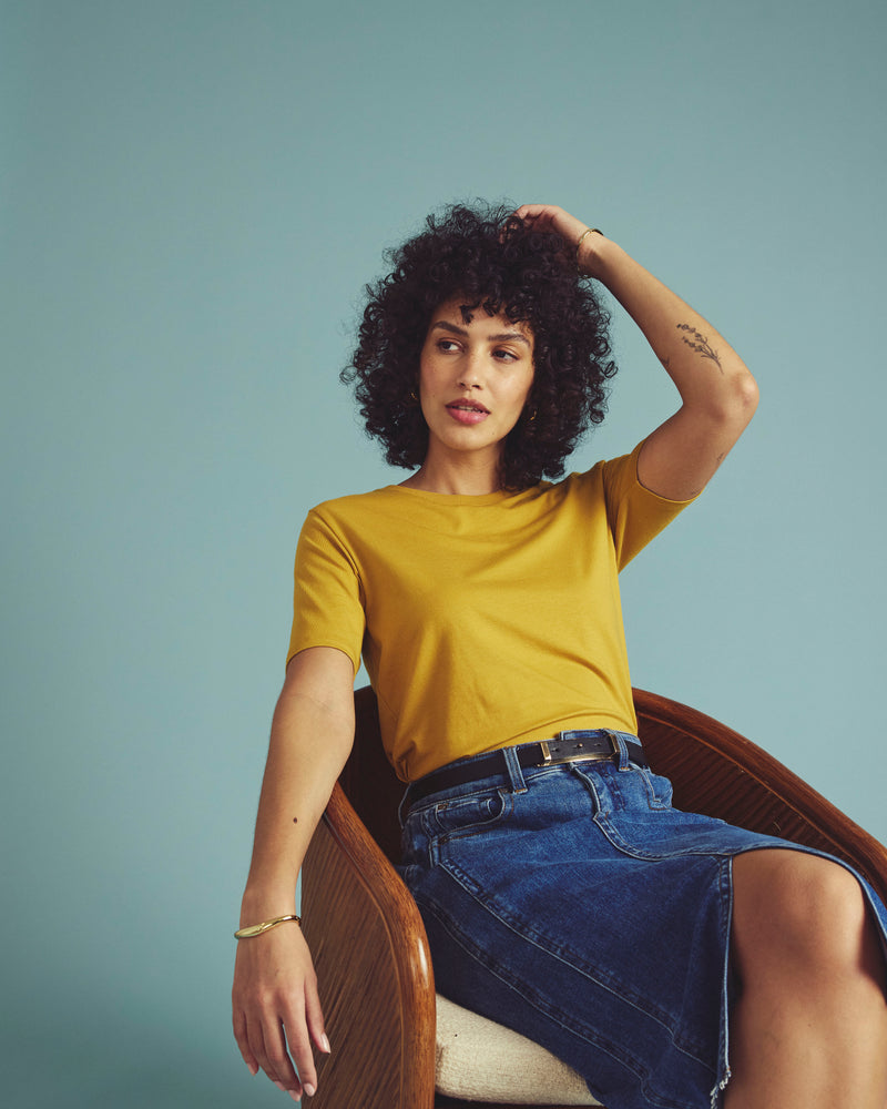 Maia Stovepipe Sleeve Tee - Yellow Ochre | Plus Size & Straight Size Women's Fashion | Universal Standard