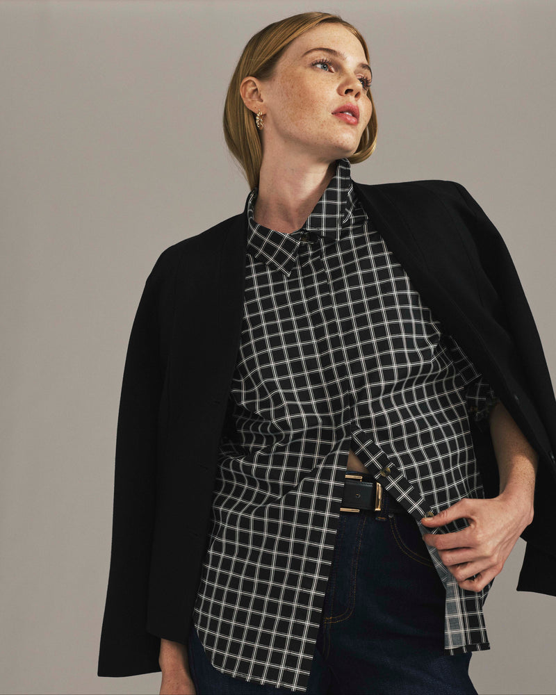 Elbe Stretch Poplin Shirt Classic Fit - Black Windowpane Check | Plus Size & Straight Size Women's Fashion | Universal Standard