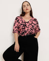 Lily Liquid Jersey V-Neck Stovepipe Tee - Pink Sgraffito Print | Plus Size & Straight Size Women's Fashion | Universal Standard