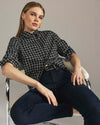 Elbe Stretch Poplin Shirt Classic Fit - Black Windowpane Check | Plus Size & Straight Size Women's Fashion | Universal Standard