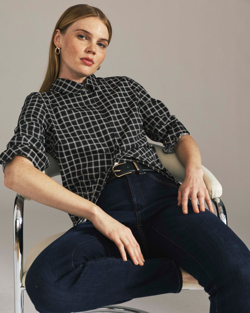 Elbe Stretch Poplin Shirt Classic Fit - Black Windowpane Check | Plus Size & Straight Size Women's Fashion | Universal Standard
