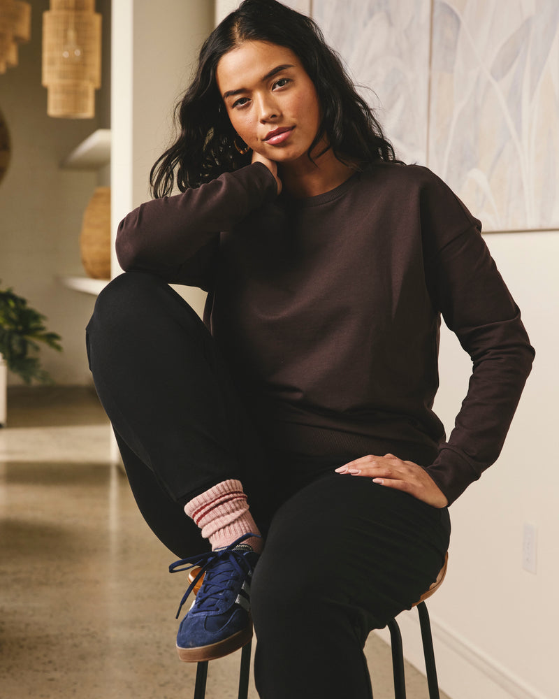 Woman wearing Lauren Classic Sweatshirt - Deep Brown from Universal Standard