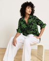 Button Back Stretch Cupro Polo Shirt - Green Sgrafitto Print | Plus Size & Straight Size Women's Fashion | Universal Standard