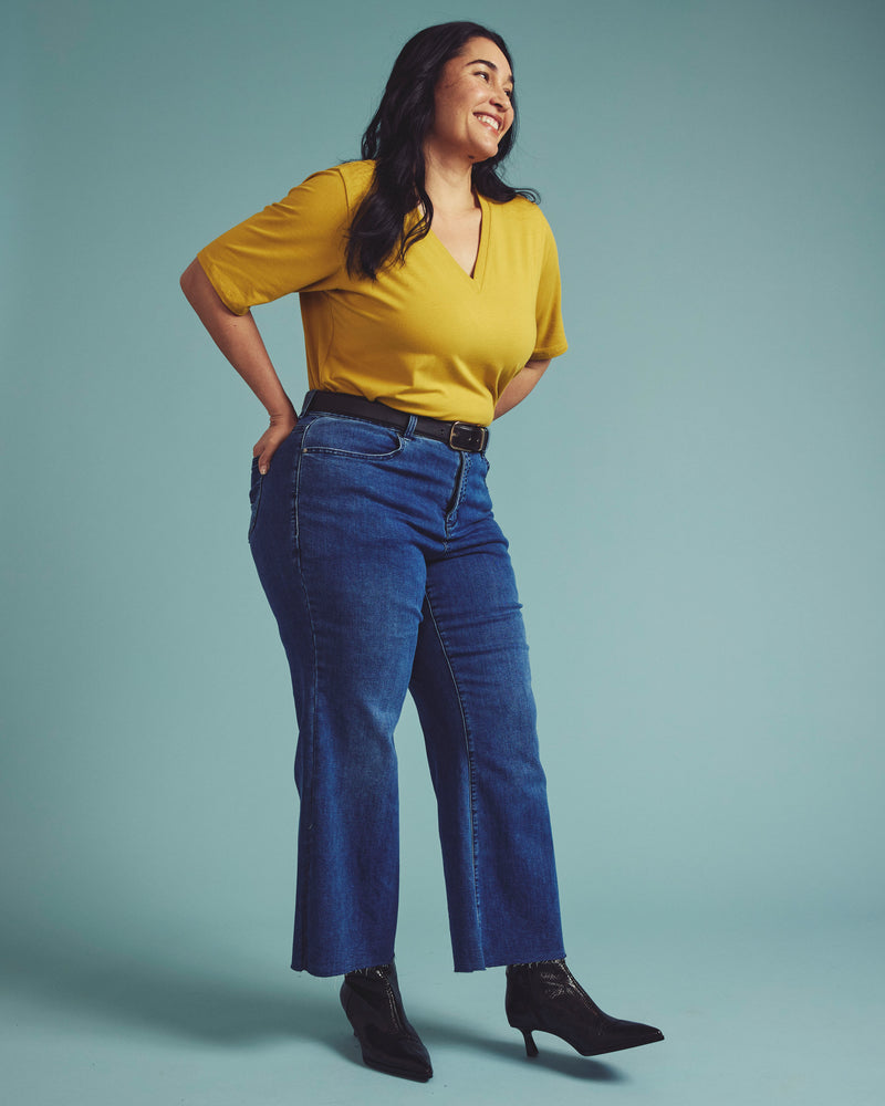 Maia Stovepipe Sleeve V Neck Tee - Yellow Ochre | Plus Size & Straight Size Women's Fashion | Universal Standard