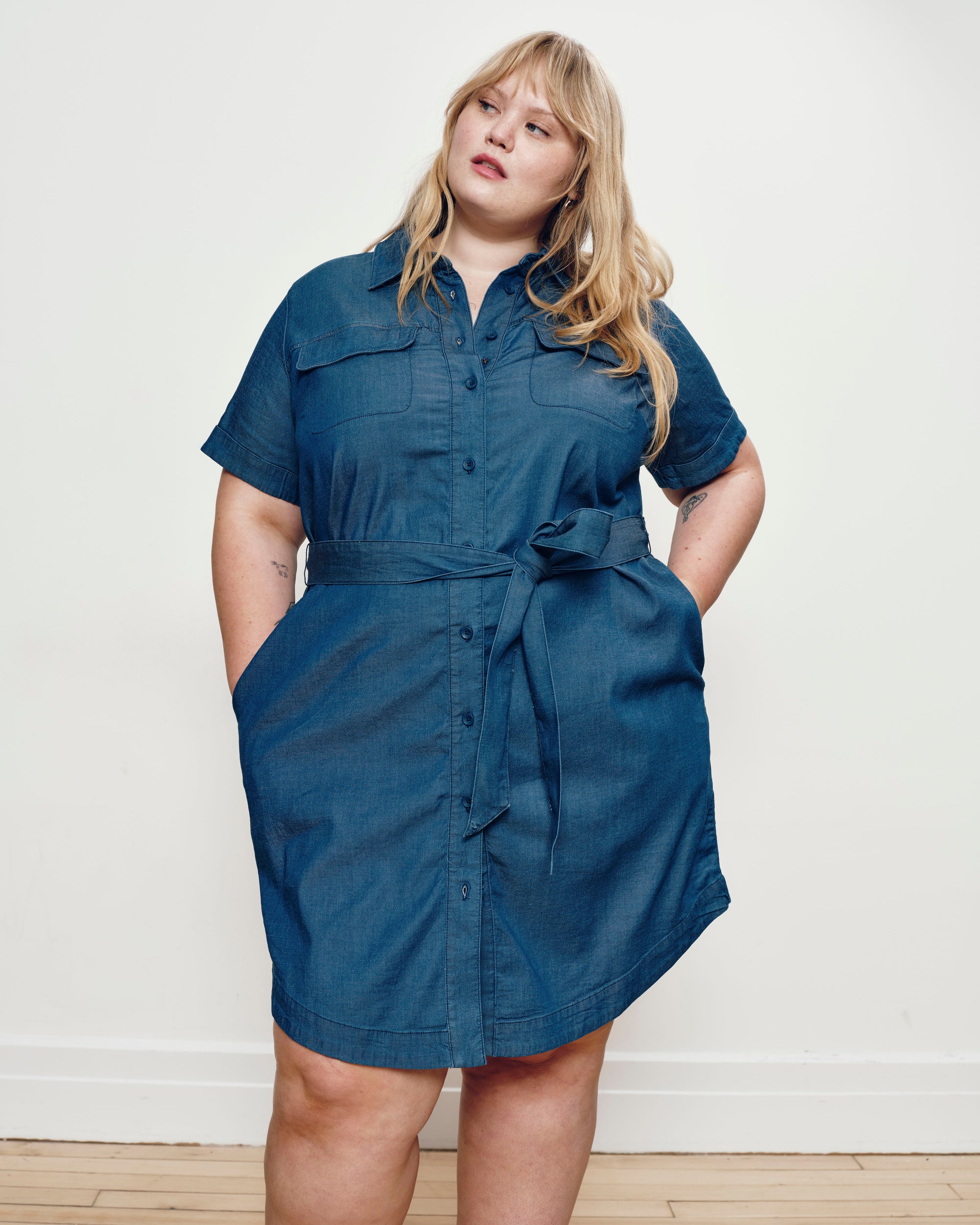 Perfect Tencel Chambray Short Sleeve Shirtdress - Midnight Blue | Plus Size & Straight Size Women's Fashion | Universal Standard