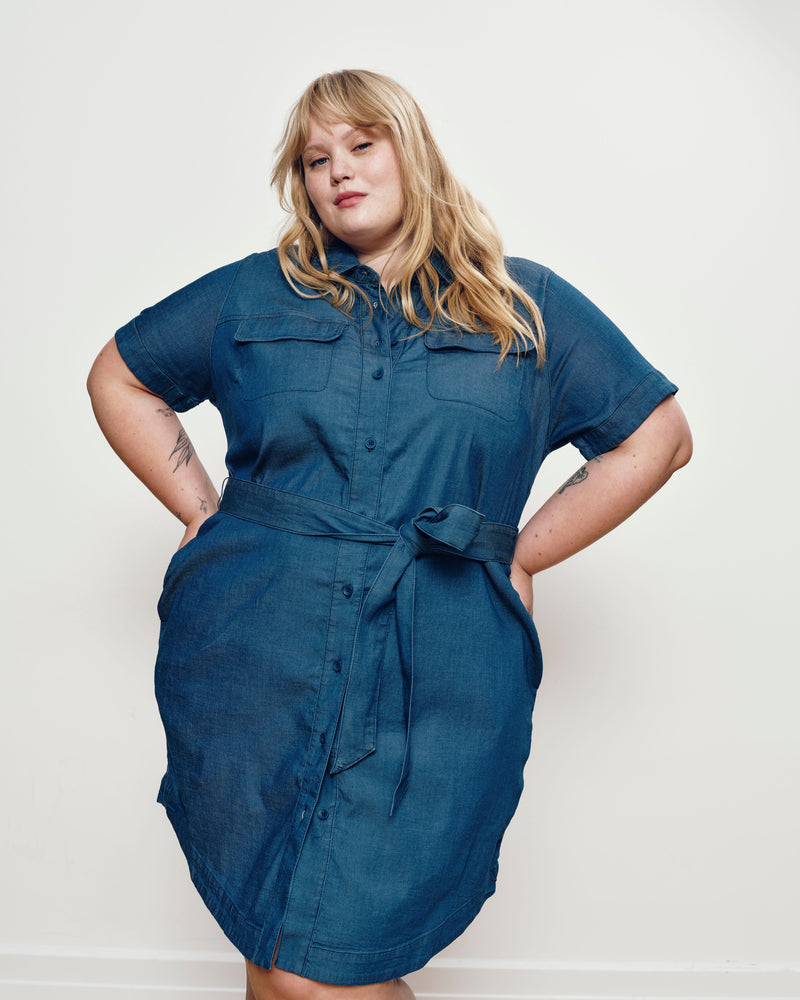 Perfect Tencel Chambray Short Sleeve Shirtdress - Midnight Blue | Plus Size & Straight Size Women's Fashion | Universal Standard