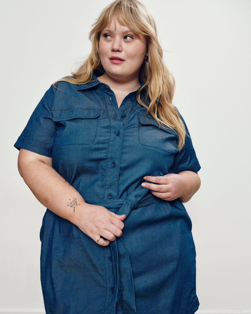 Perfect Tencel Chambray Short Sleeve Shirtdress - Midnight Blue | Plus Size & Straight Size Women's Fashion | Universal Standard