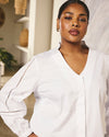 Woman wearing Saint-Honore Poplin Blouse - White from Universal Standard