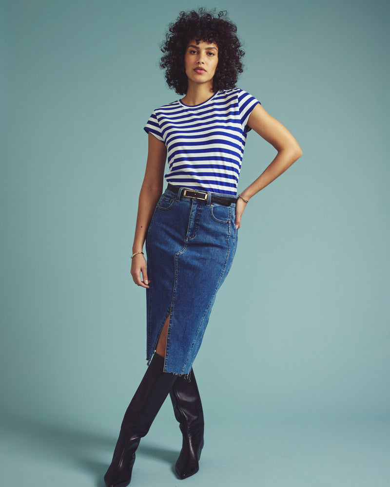 Ashley Cap Sleeve Tee - Hammersmith Blue Stripe | Plus Size & Straight Size Women's Fashion | Universal Standard