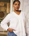 Woman wearing Saint-Honore Poplin Blouse - White from Universal Standard