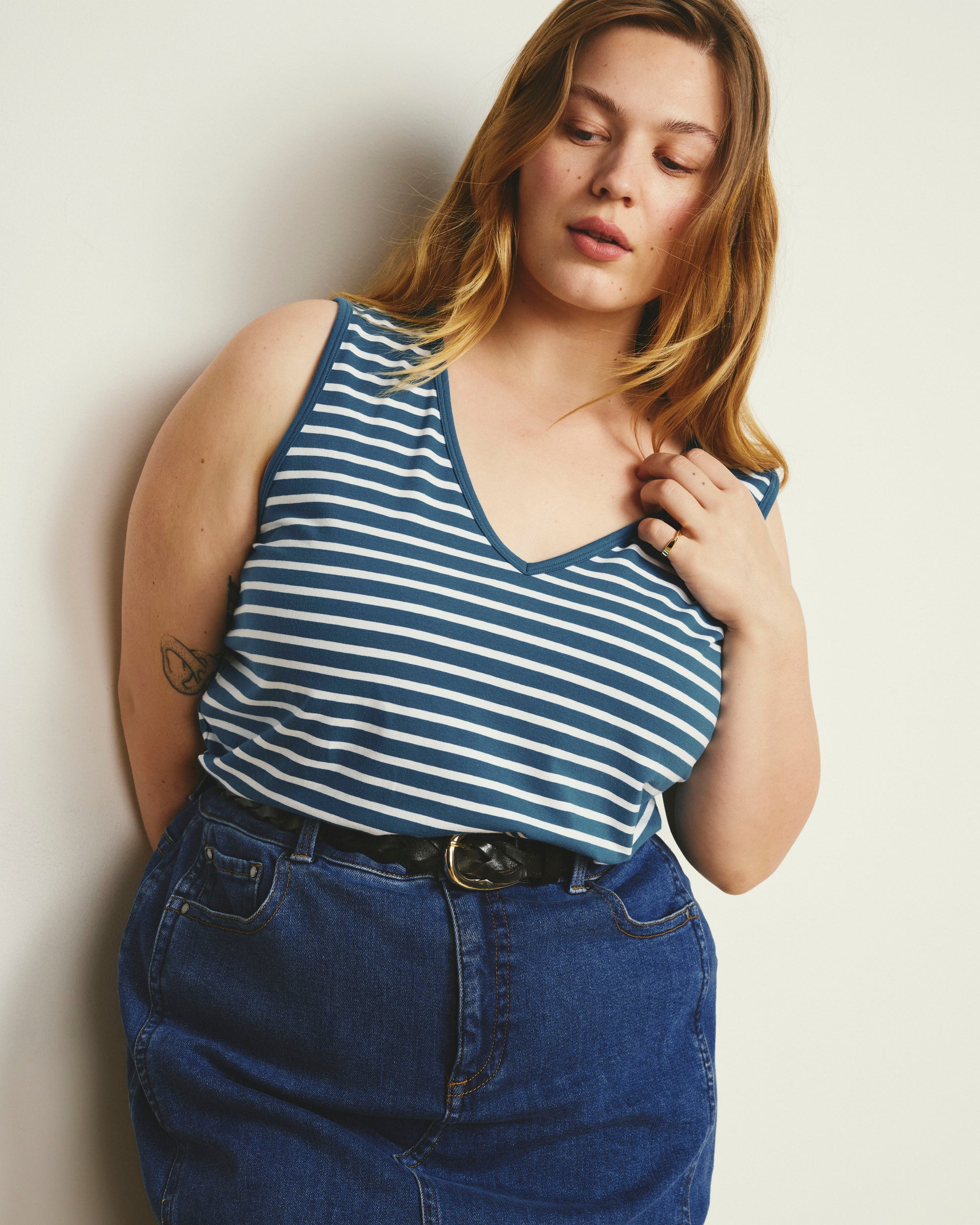 Double V Tank - Ink Blue/White Stripe | Plus Size & Straight Size Women's Fashion | Universal Standard
