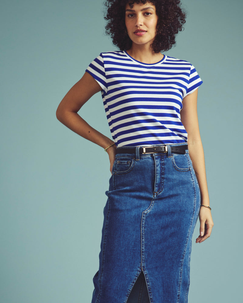 Ashley Cap Sleeve Tee - Hammersmith Blue Stripe | Plus Size & Straight Size Women's Fashion | Universal Standard