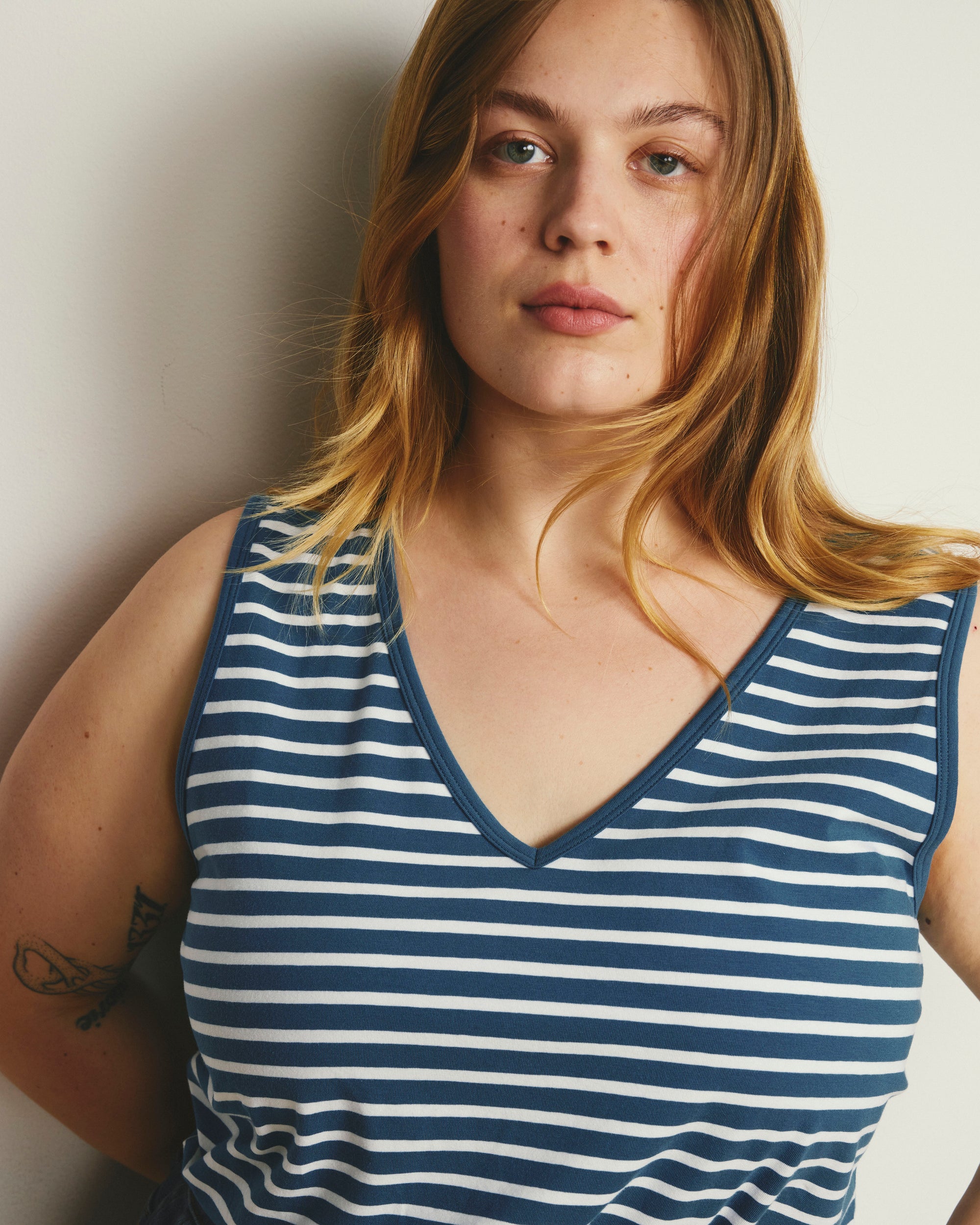 Double V Tank - Ink Blue/White Stripe | Plus Size & Straight Size Women's Fashion | Universal Standard