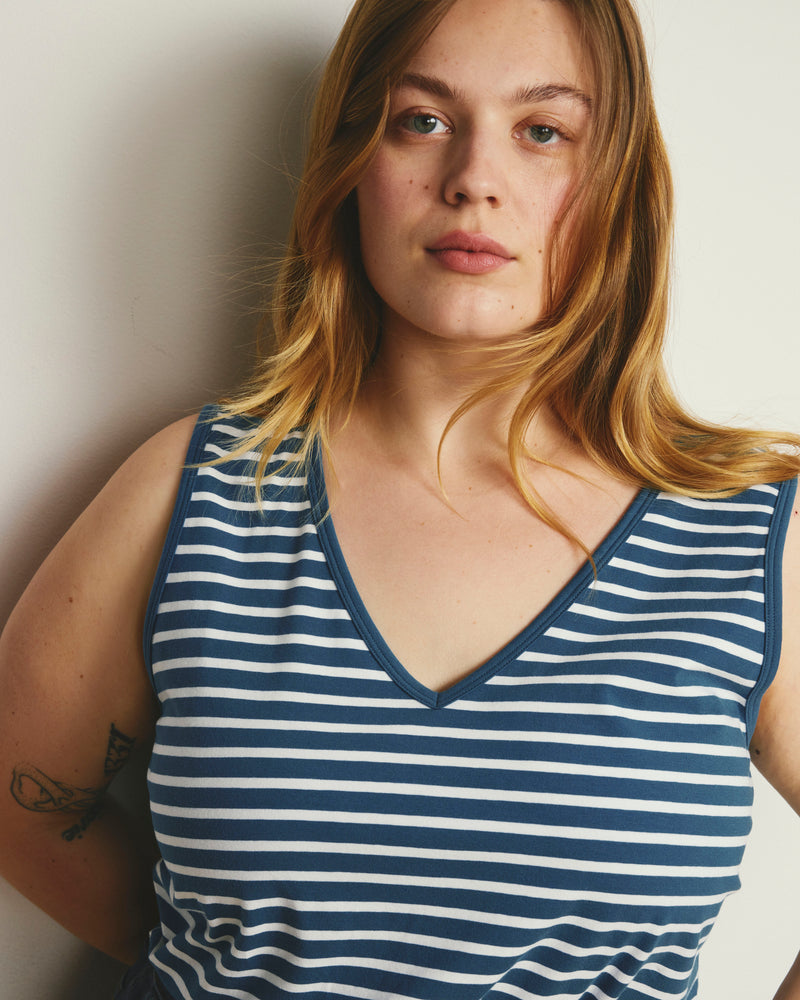 Double V Tank - Ink Blue/White Stripe | Plus Size & Straight Size Women's Fashion | Universal Standard