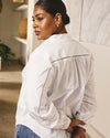 Woman wearing Saint-Honore Poplin Blouse - White from Universal Standard