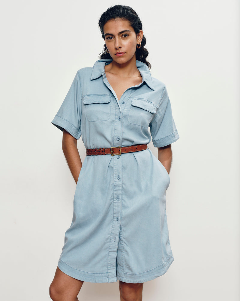 Perfect Tencel Chambray Short Sleeve Shirtdress - Morning Blue | Plus Size & Straight Size Women's Fashion | Universal Standard